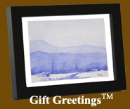 Image of a framed Gift Greetings depicting the Winter in Blue print