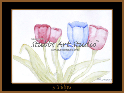 This is the enlarged image of the 5 Tulips Fine Art Print