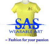Link Image of a Yellow Stubbs Art Studio Wearable Art T-shirt embroidered with Colts Playing.